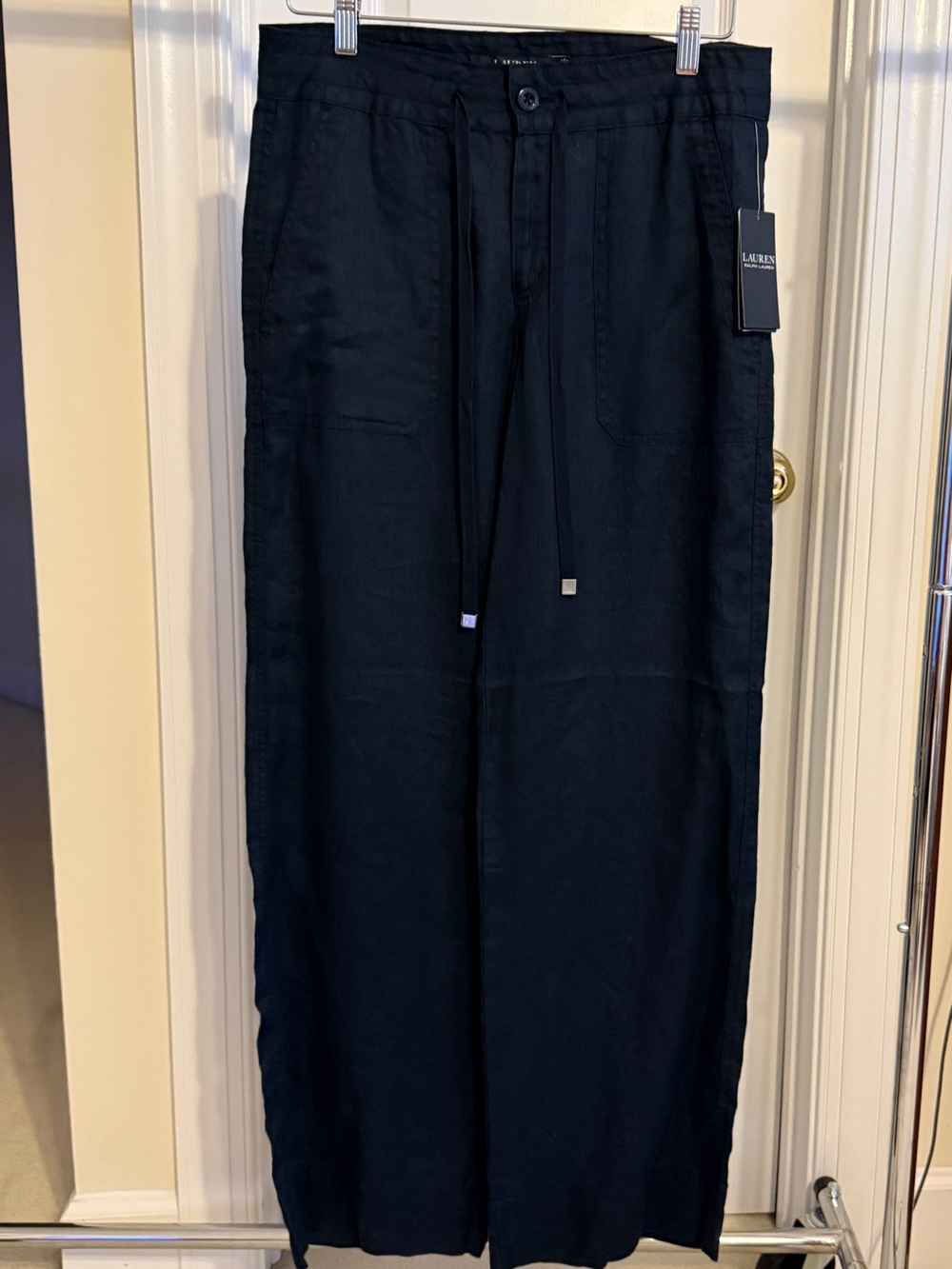 BRAND NEW Lauren Ralph Lauren Woman’s Navy Drawstring Linen Pants with 4 pockets